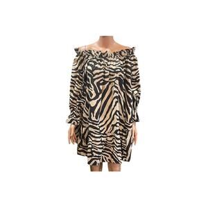 H&M Off Shoulder Zebra Poplin Dress Medium Cotton